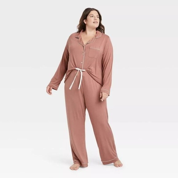 Stars Above Womens Mauve Pink Long Sleeve Top and Pants Pajama Set 1X 2X or 3X - Picture 2 of 11